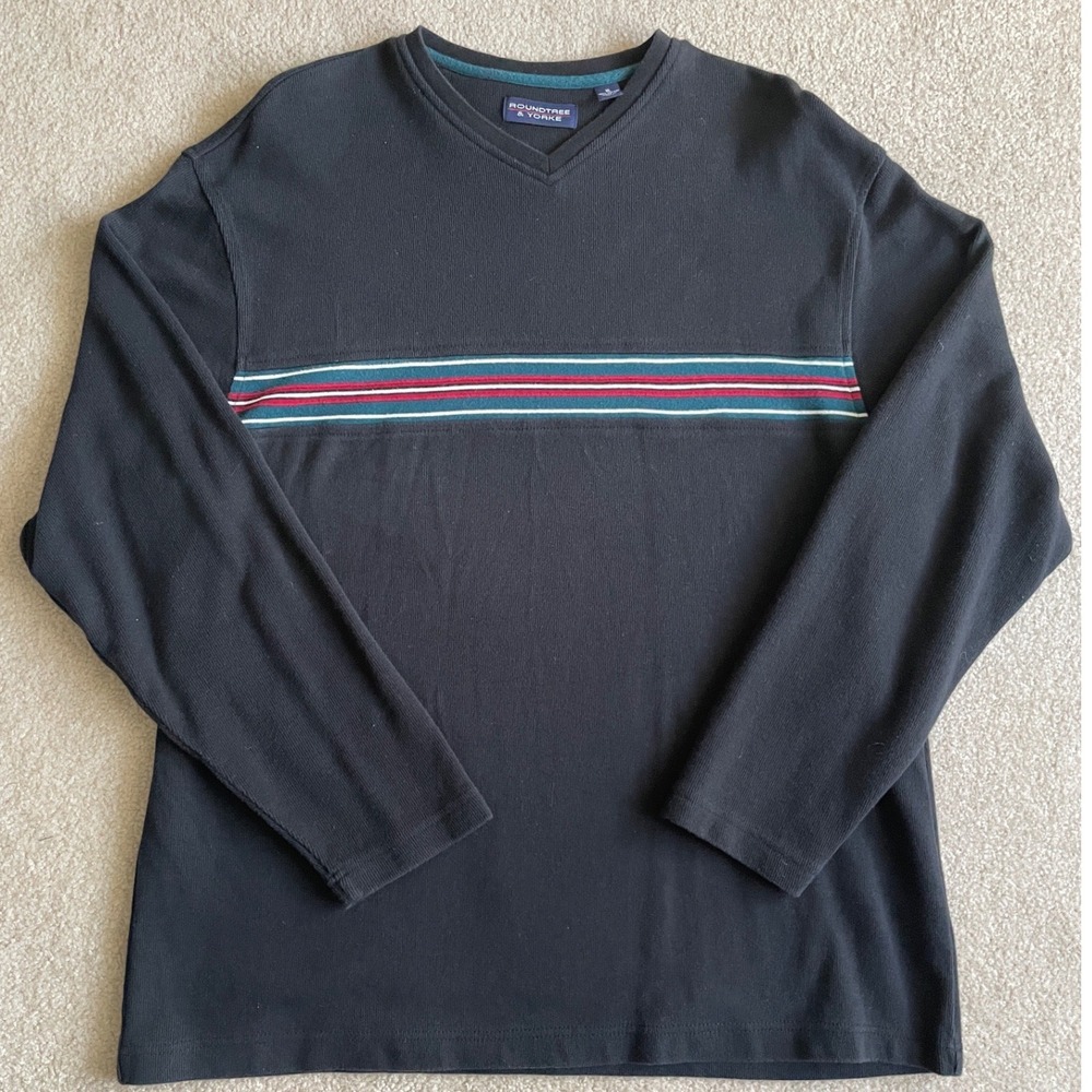 Vintage 90s‎ Roundtree Yorke Black Long Sleeve Shirt Mens XL Striped Trim